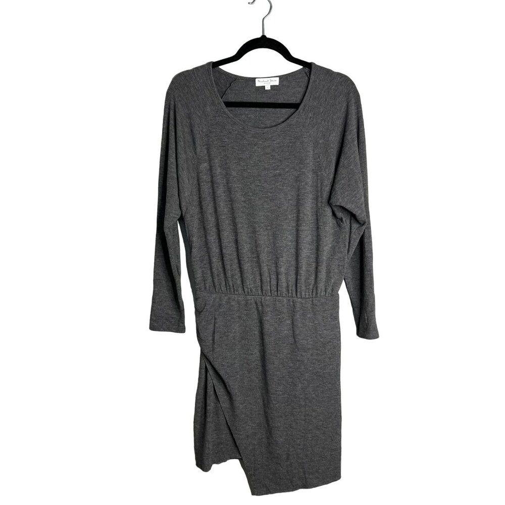 Michael Stars Long Sleeve Jersey Knit Blouson Elastic Waist Dress Ruched